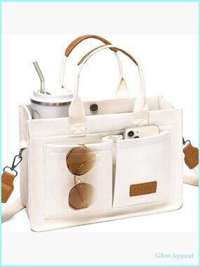 Large Canvas Tote Bag with Laptop Compartment Adjustable Crossbody Strap